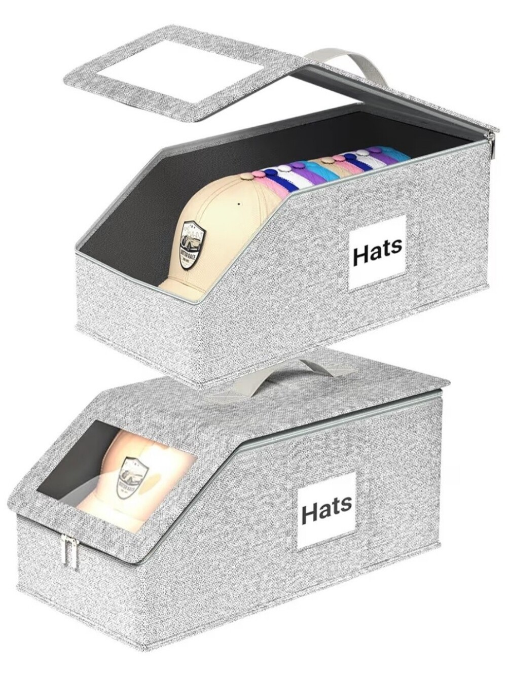 2 PCS Stackable Hat Storage for Baseball Caps Grey Fabric Closet Organizer Bins
